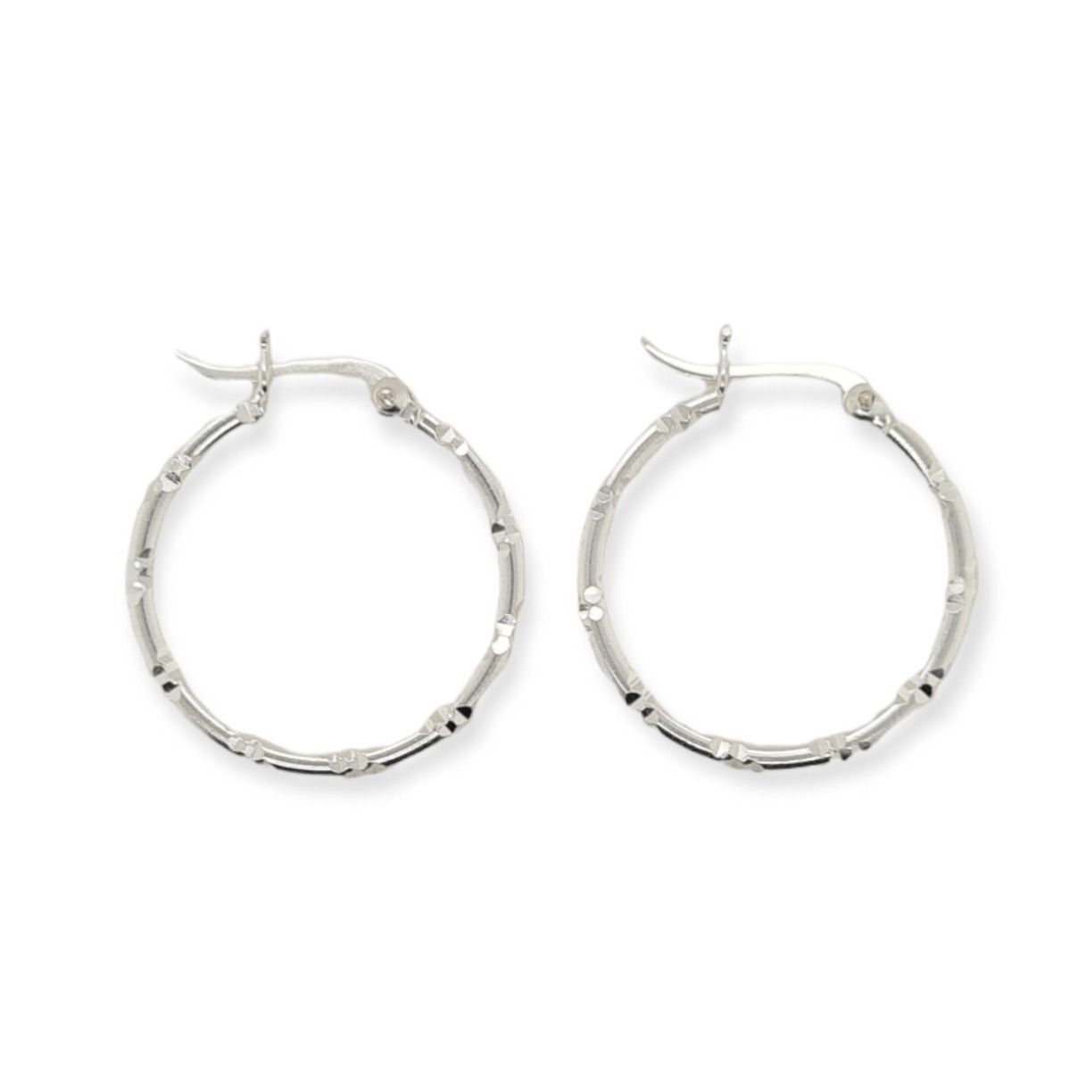 Sterling Silver Facet Medium Hoop Earrings
