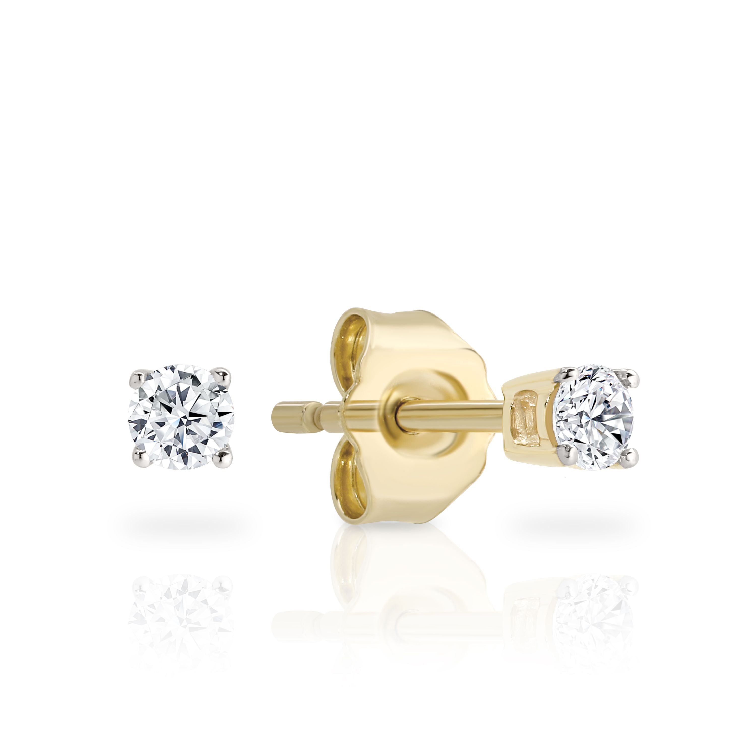 9ct Yellow Gold 0.15ct 4 Claw Diamond Studs