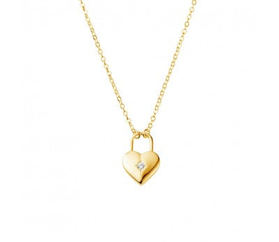 Gold Plated Heart Padlock Cubic Zirconia Detail Necklace