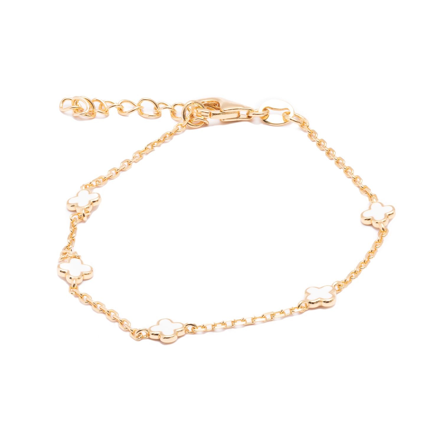 Gold Plated White Enamel Flower Bracelet