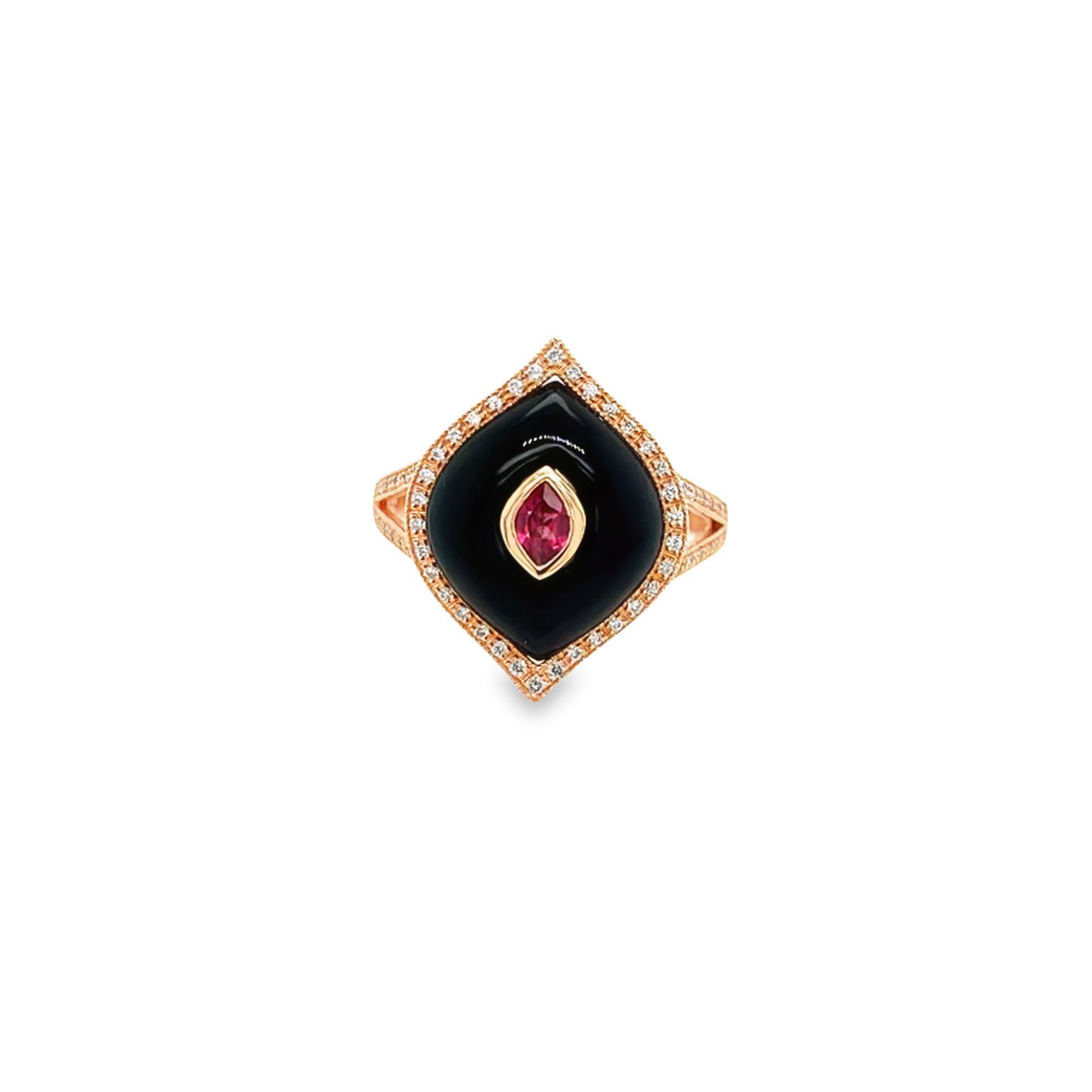 9ct Rose Gold Pink Tourmaline and Onyx Ring