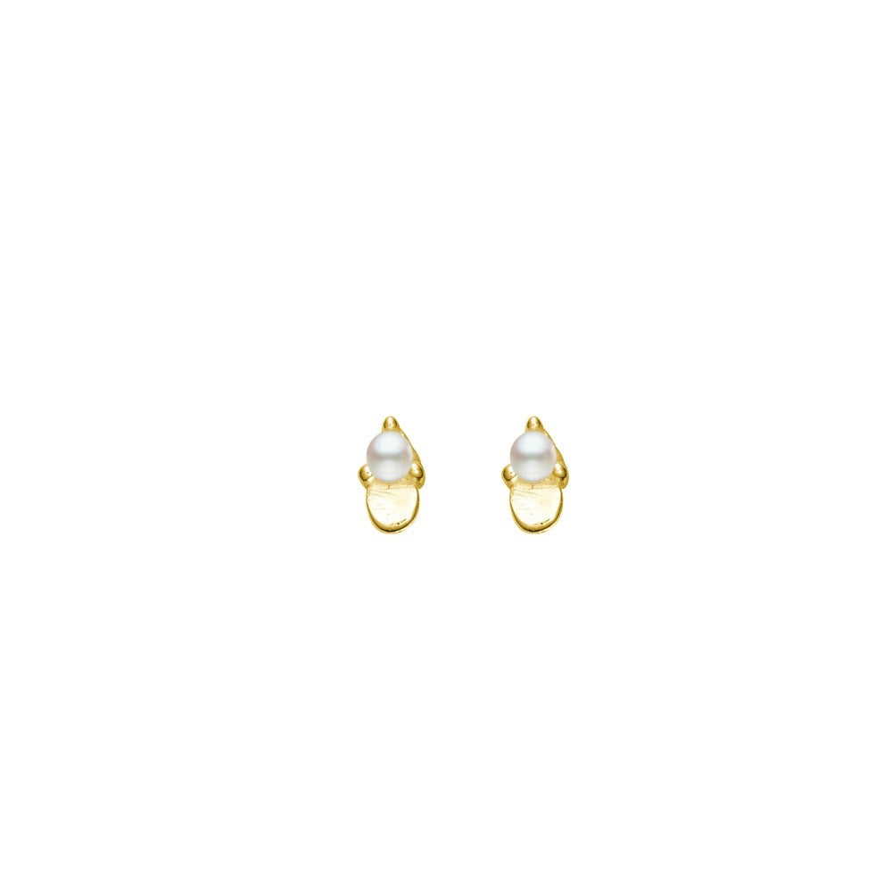 Yellow Gold Plated Pearl Detailed Stud Earrings