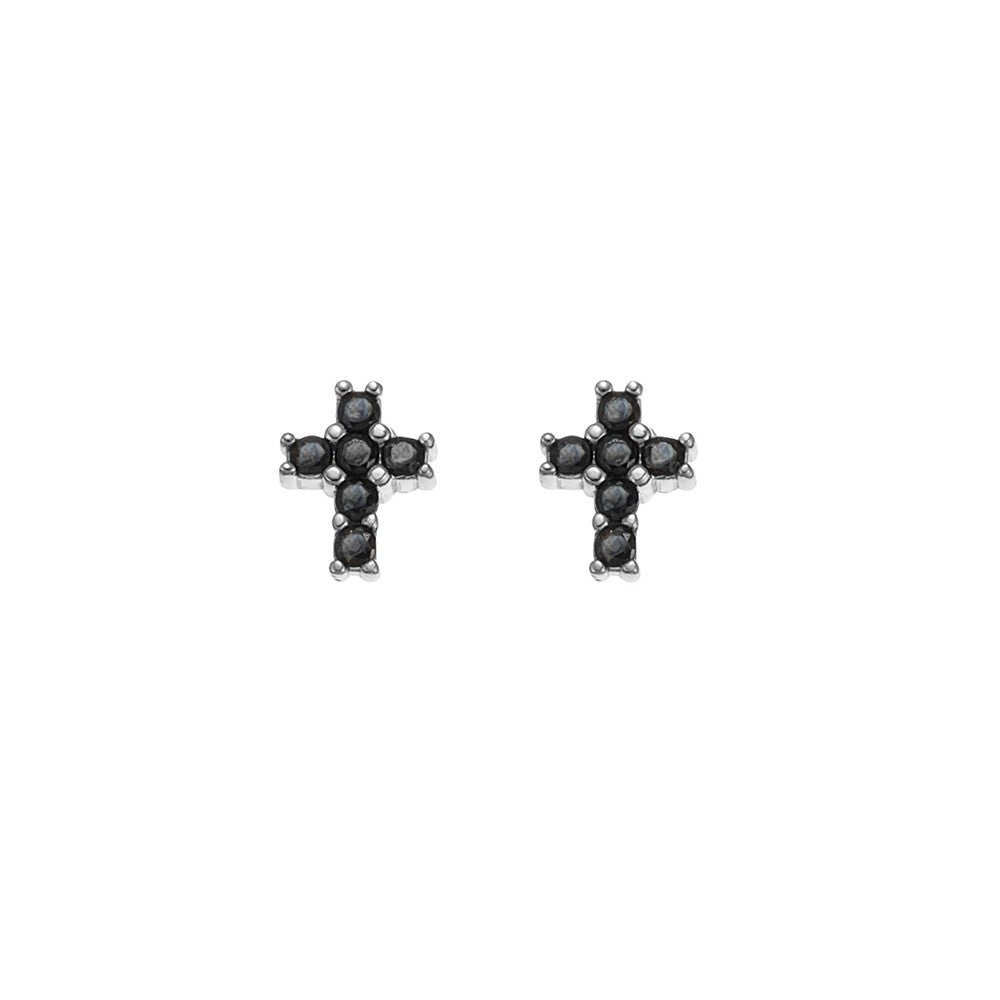 Sterling Silver Black Cubic Zirconia Cross Studs