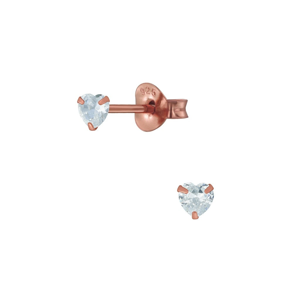 Rose Gold Cz Heart Stud Earrings