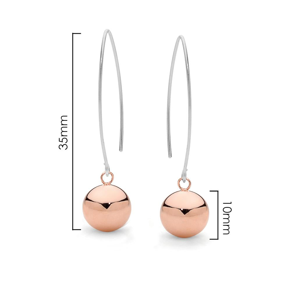 Sterling Silver Rose Gold Ball Marquise Style Drop Earrings