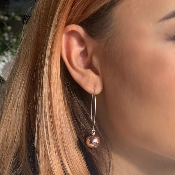 Sterling Silver Rose Gold Ball Marquise Style Drop Earrings