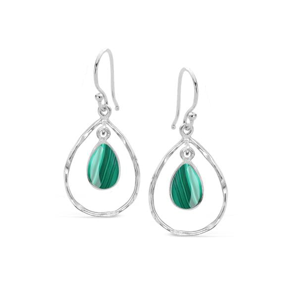 Sterling Silver Malachite Double Teardrop Hook Earrings