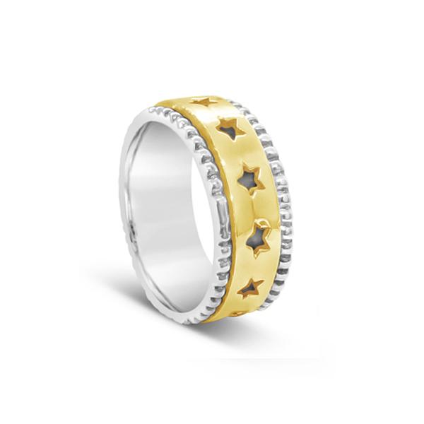 Sterling Silvera and Brass Star Spinner Ring