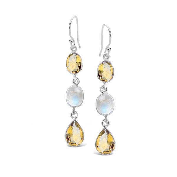 Sterling Silver Moonstone and Citrine Drop Earrings