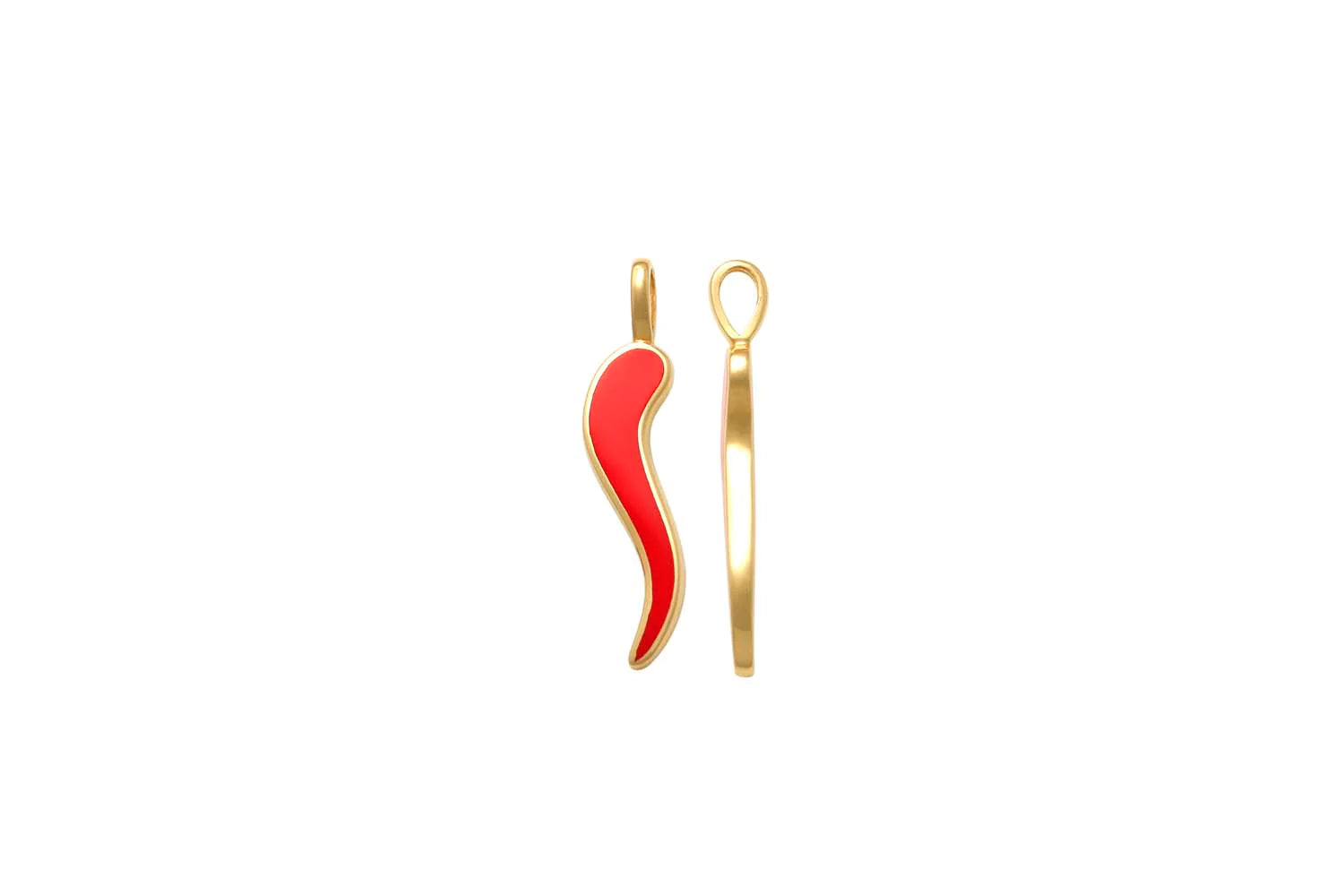 9ct Yellow Gold Red Enamel Corno Horn Pendant