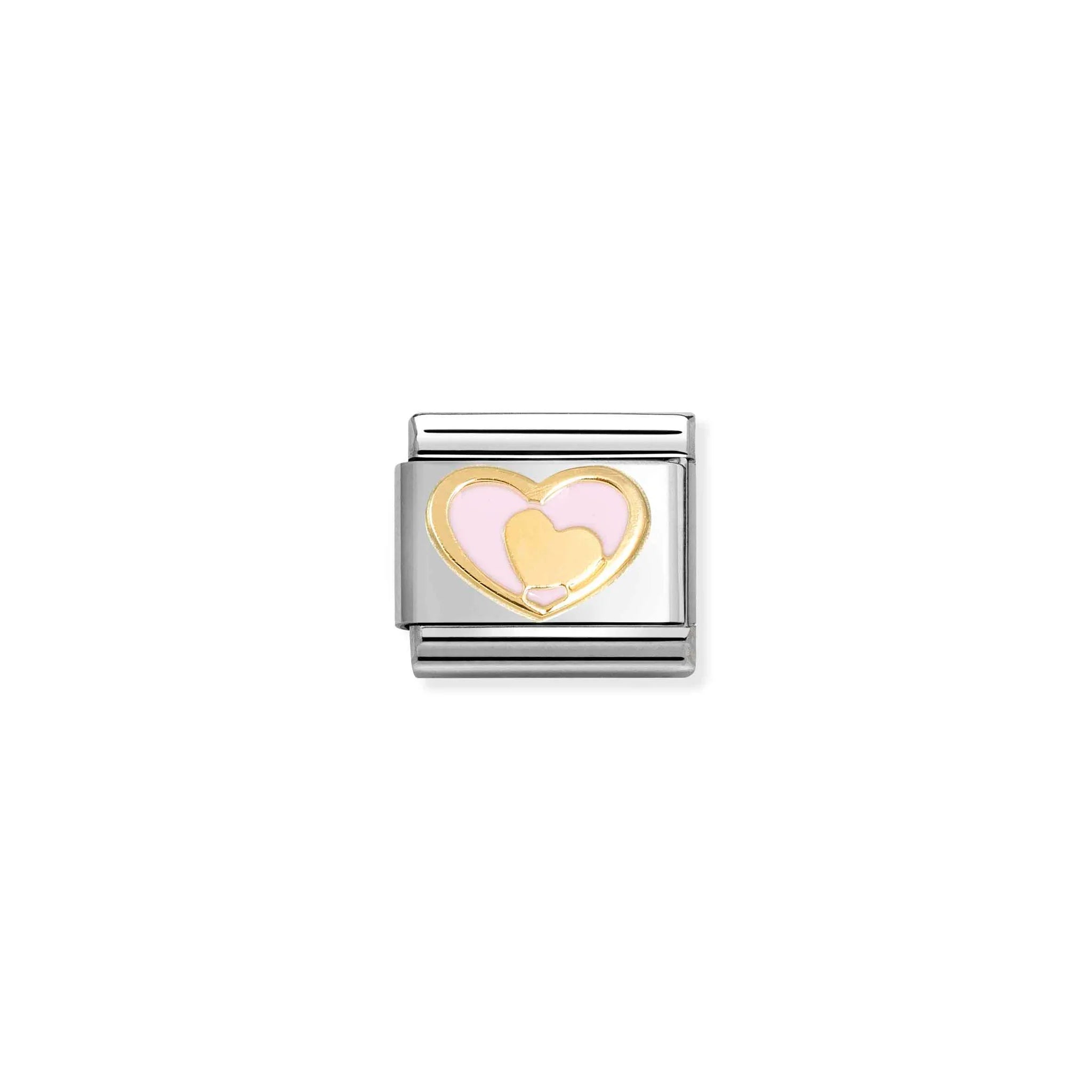 COMPOSABLE CLASSIC LINK 030283/30 PINK HEART WITH GOLD HEART IN 18K GOLD & ENAMEL