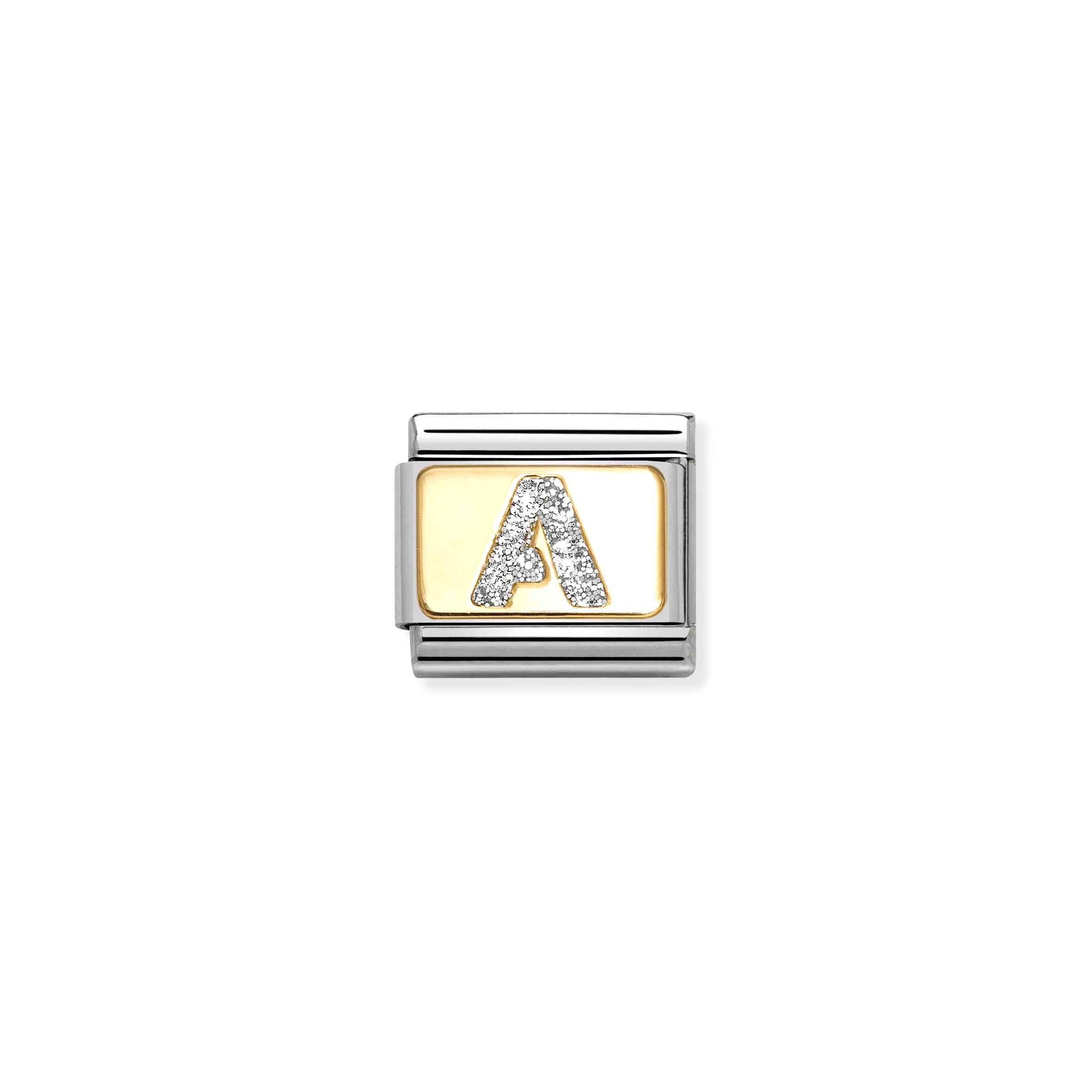 COMPOSABLE CLASSIC LINK 030291/01 SILVER LETTER A IN 18K GOLD & GLITTER ENAMEL