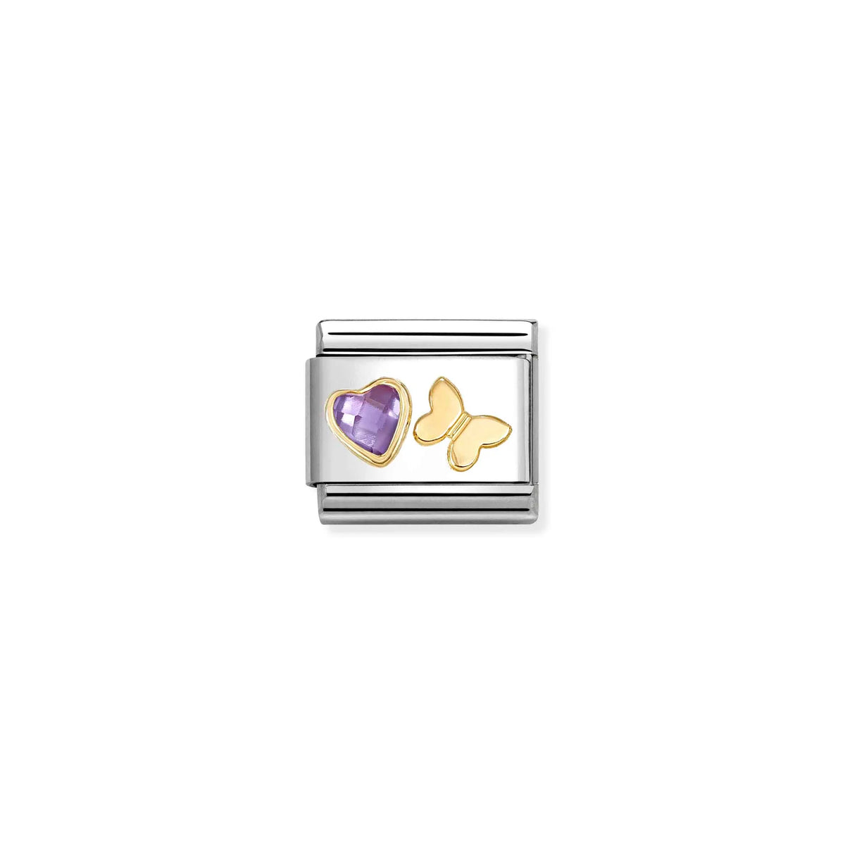 COMPOSABLE CLASSIC LINK 030613/13 PURPLE CZ HEART & BUTTERFLY IN 18K GOLD