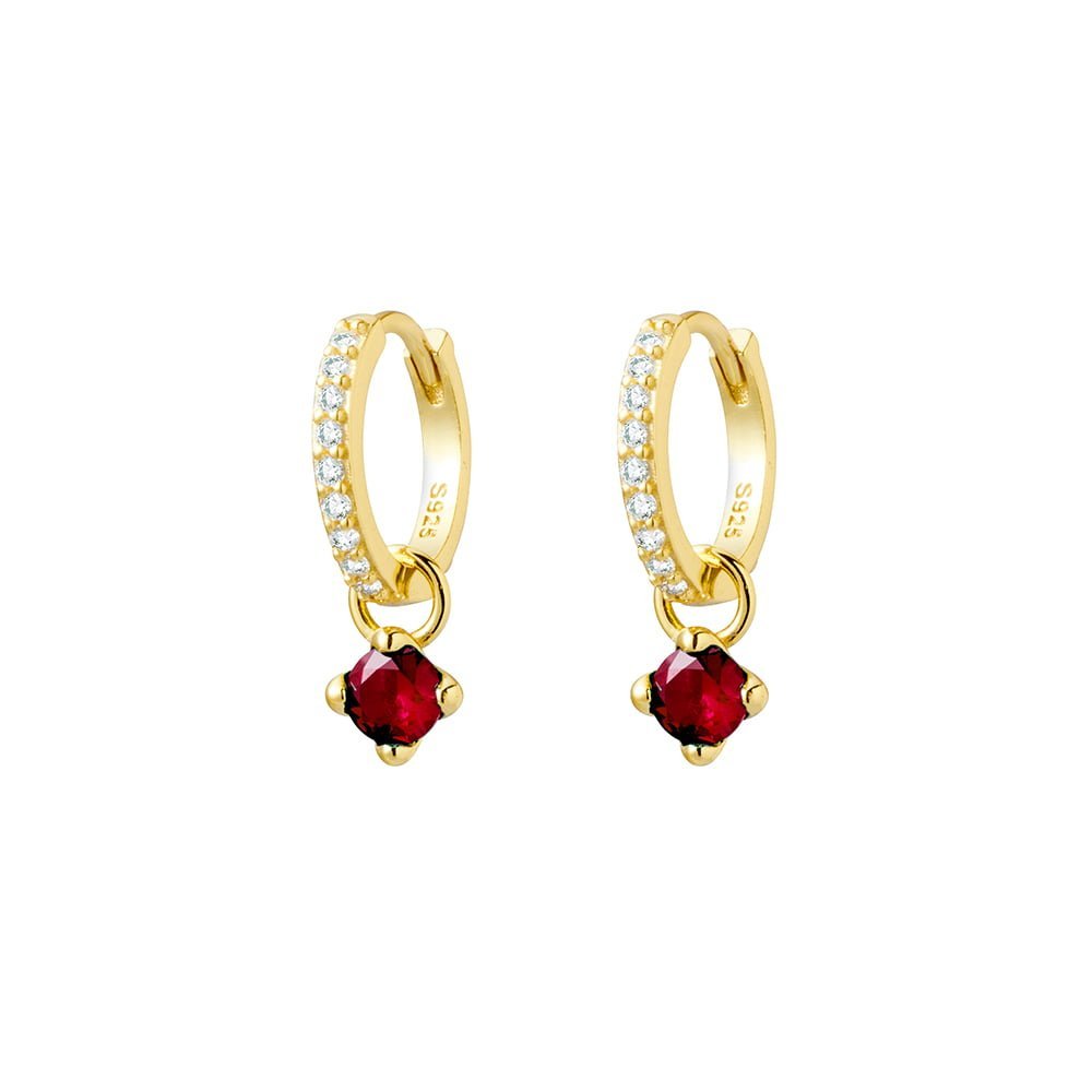 Gold Plated Cubic Zirconia Set Huggies with Ruby Coloured Stone