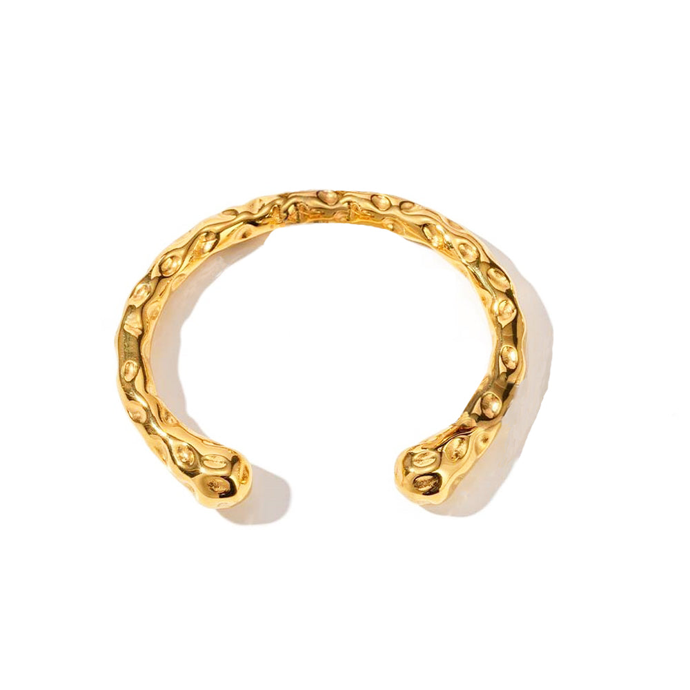 Gold Plated Steel Textured Torque Cuff Bangle