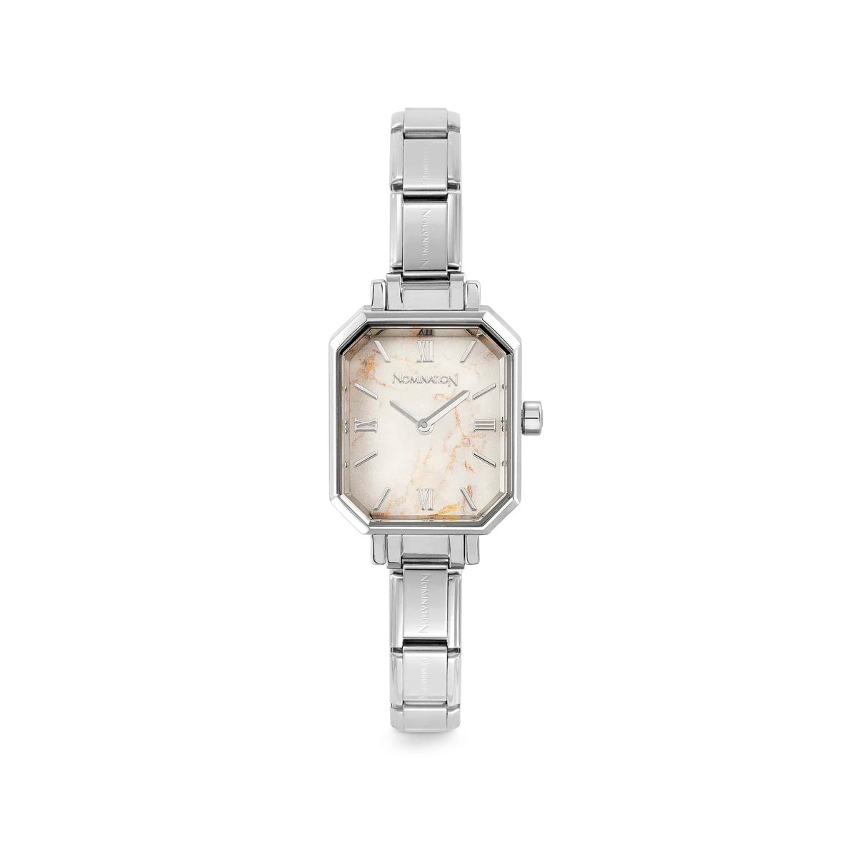 WATCH PARIS 076037/040 STAINLESS STEEL RECTANGLE & WHITE MARBLED DIAL