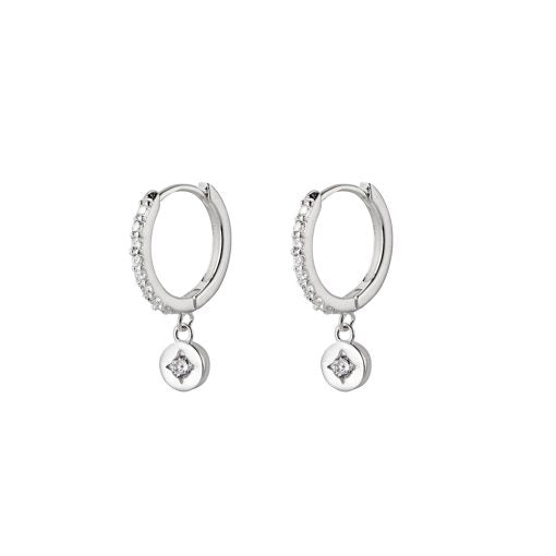 Sterling Silver Detailed Huggie Drop Earrings