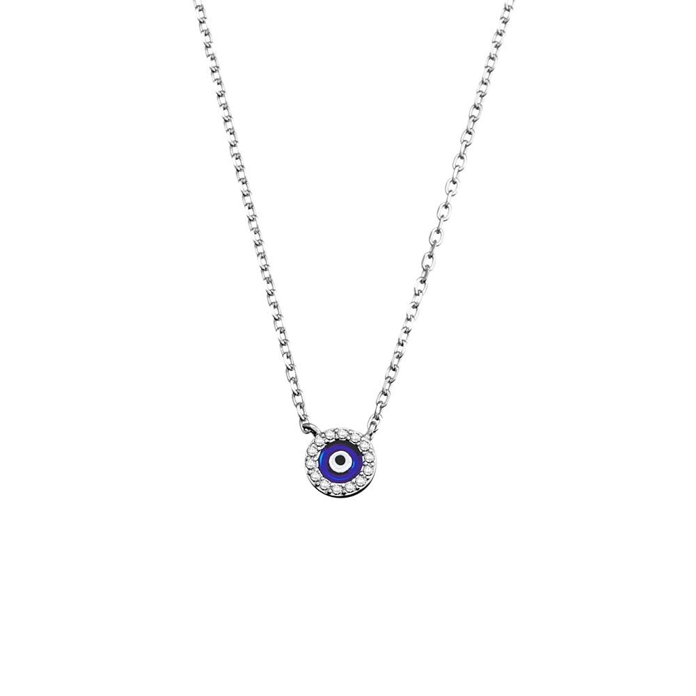 Sterling Silver Round Cubic Zirconia Mini Eye Necklace