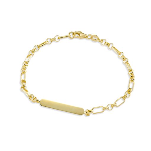 Gold Plated Mixed Link Bracelet with Round Edged ID Plate
