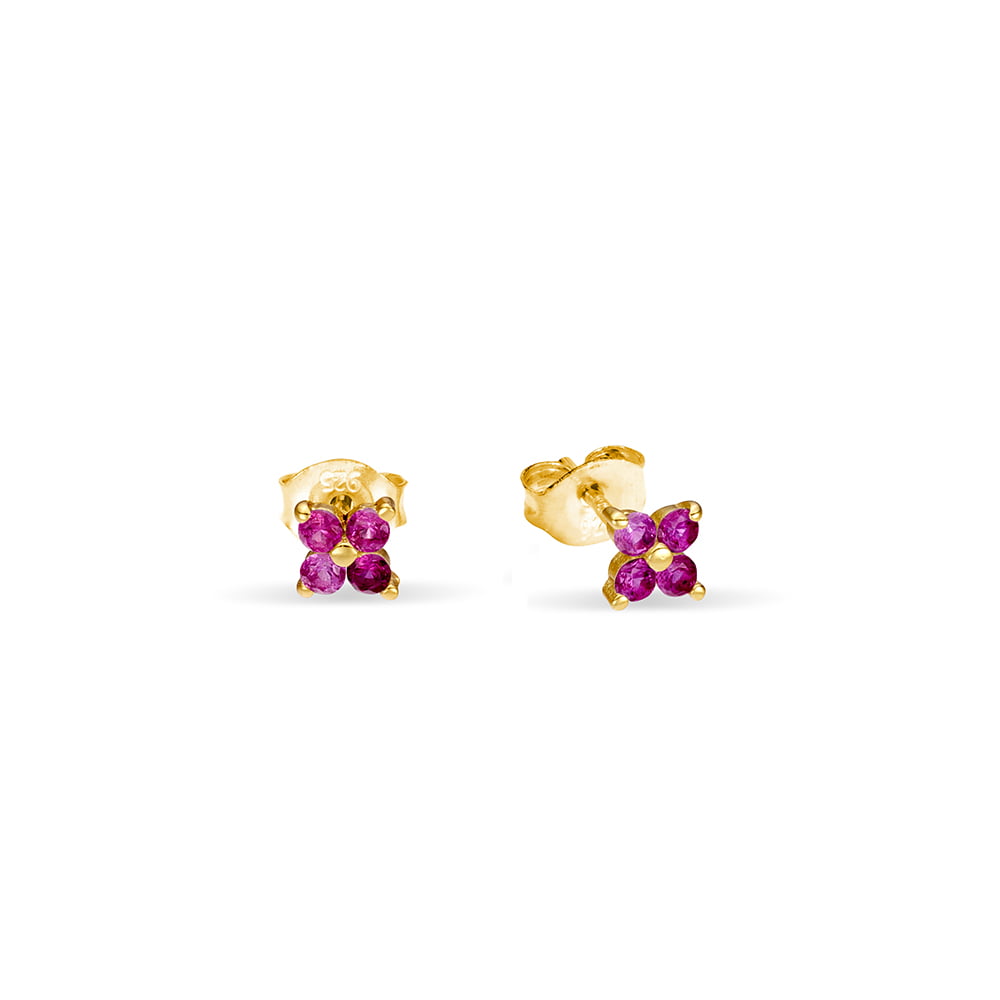 Gold Plated Ruby Cubic Zirconia Petite Flower Stud Earrings