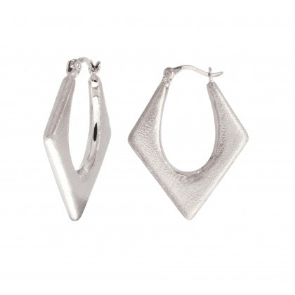Sterling Silver Matte Finish Rhombus Hoop Earrings
