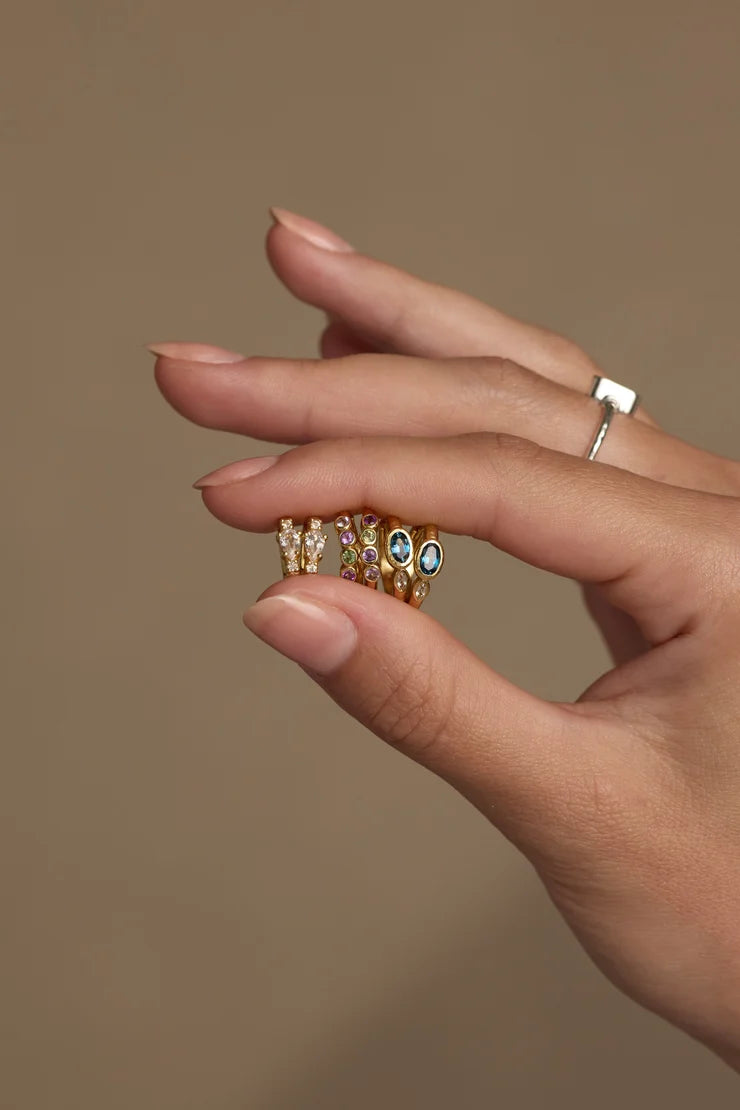 Toni May London Blue Topaz Textured Gold Huggies