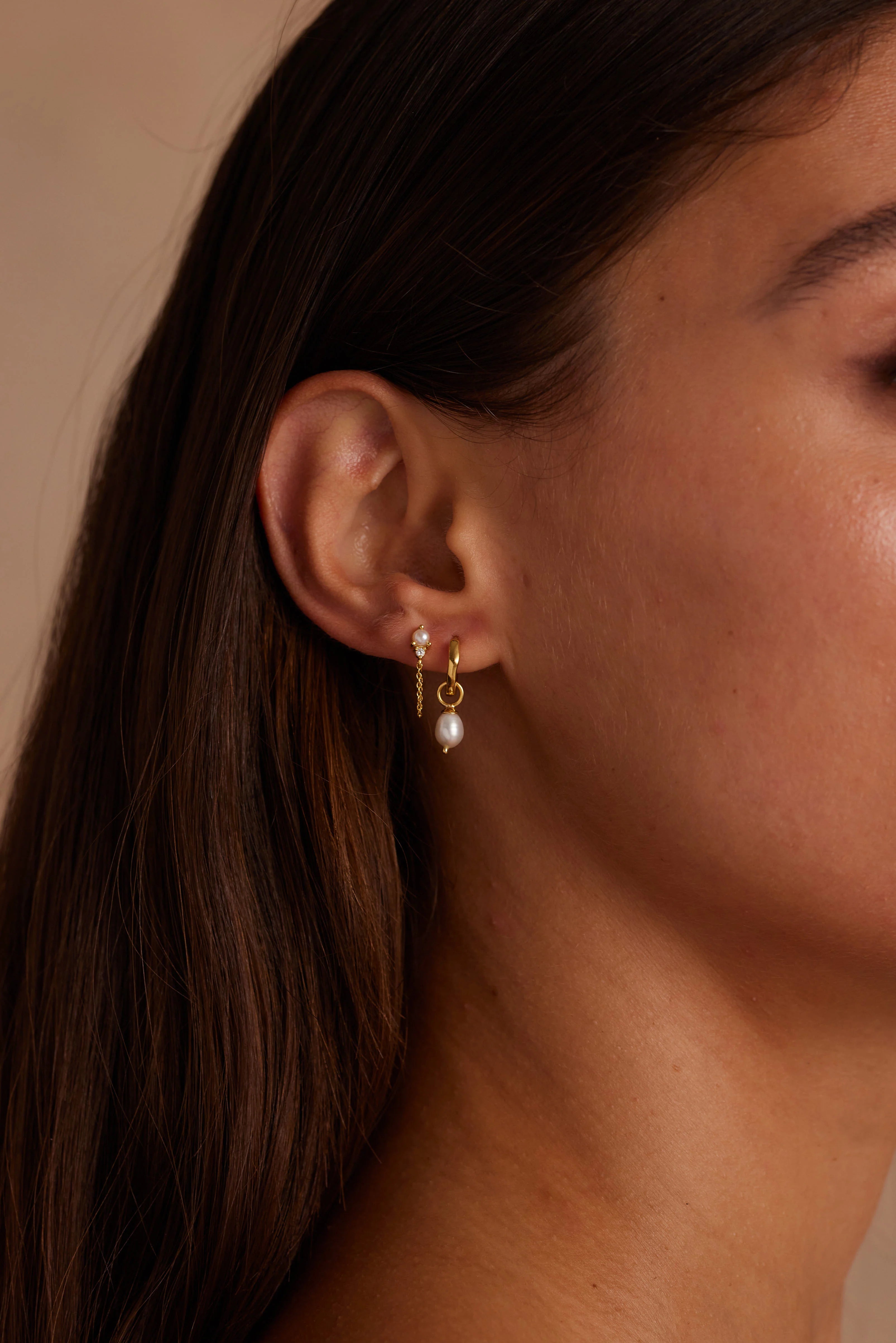 Toni May June Pearl Birthstone Gold Stud