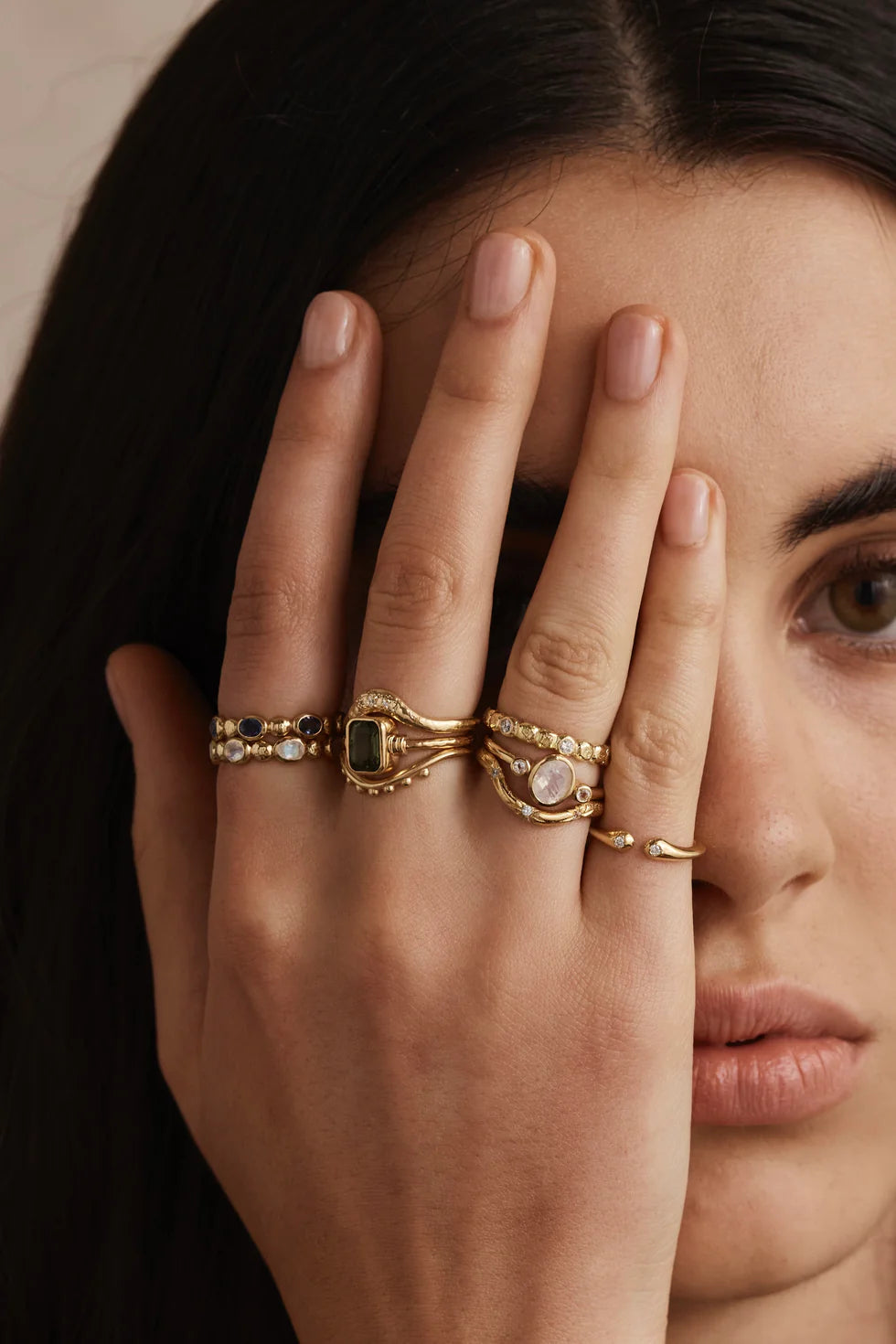 Toni May Starbusrt Cresent Gold Stacker Ring