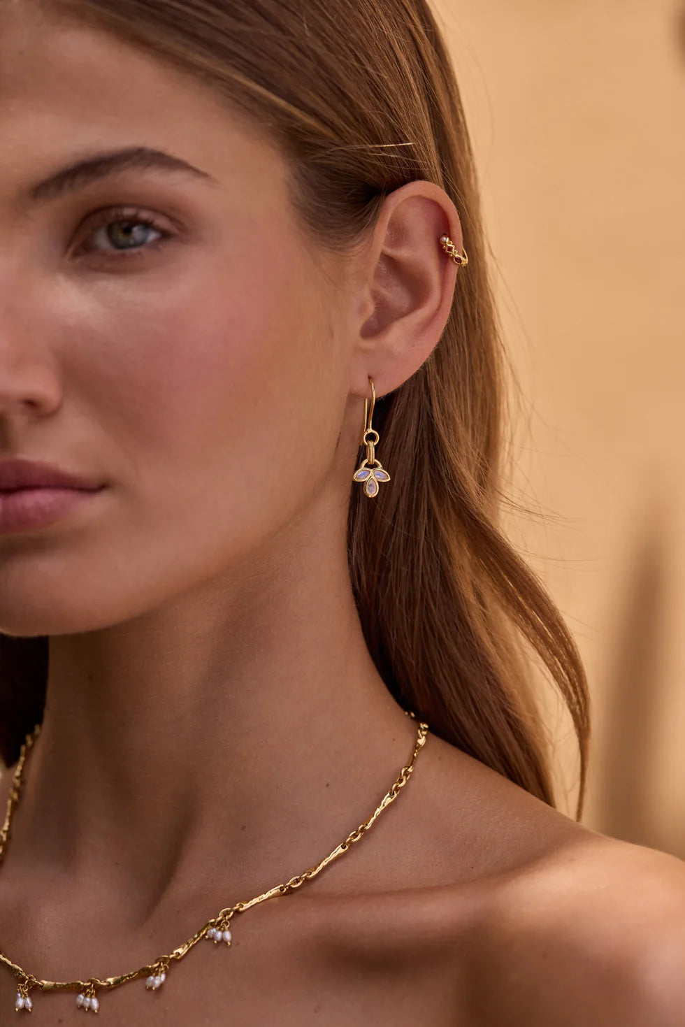 Toni May Lotus Moonstone Gold Earrings