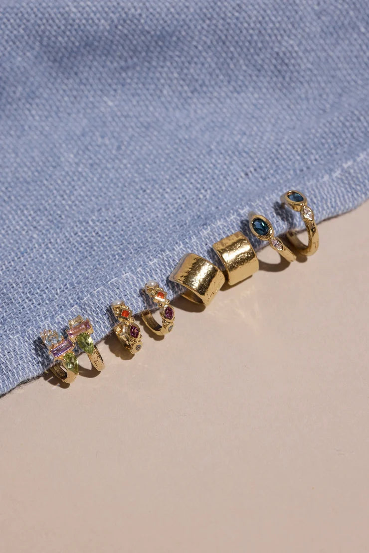 Toni May London Blue Topaz Textured Gold Huggies