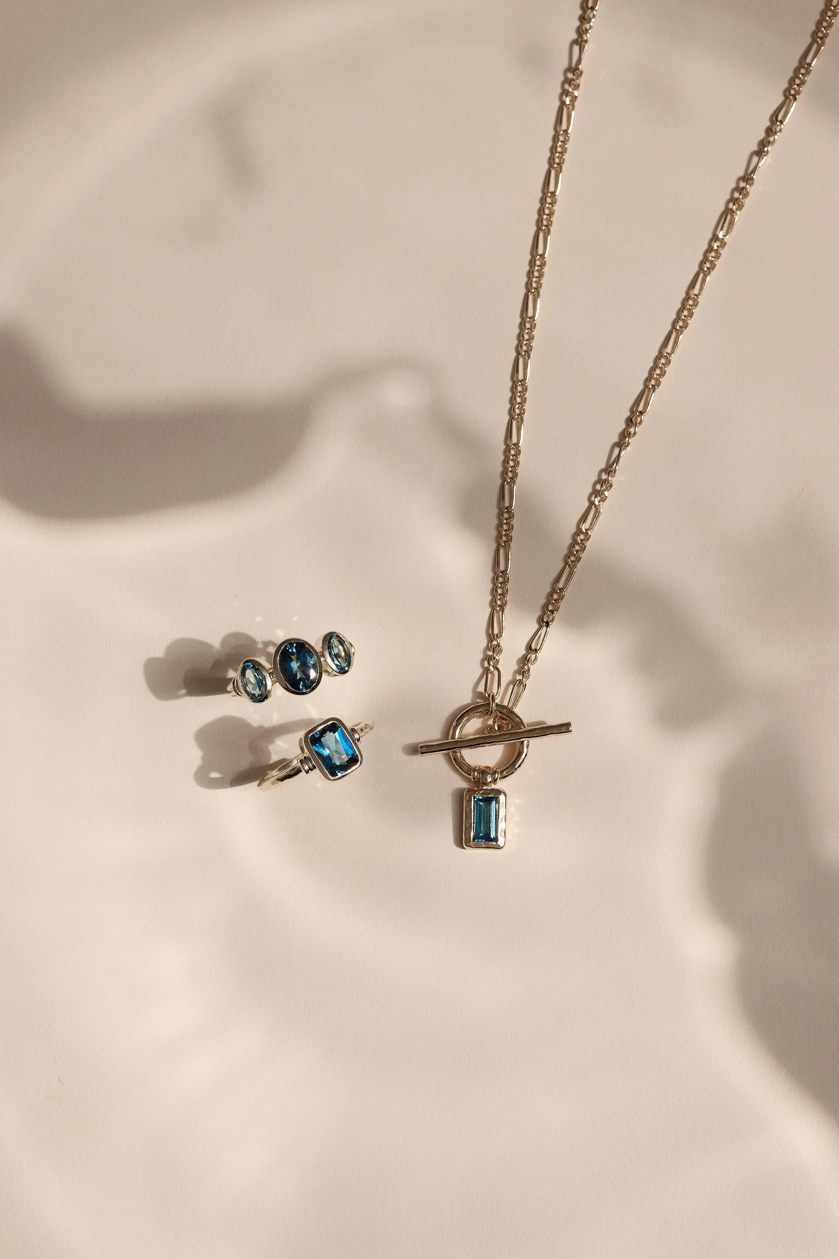Toni May Blue Topaz Gold Toggle Necklace