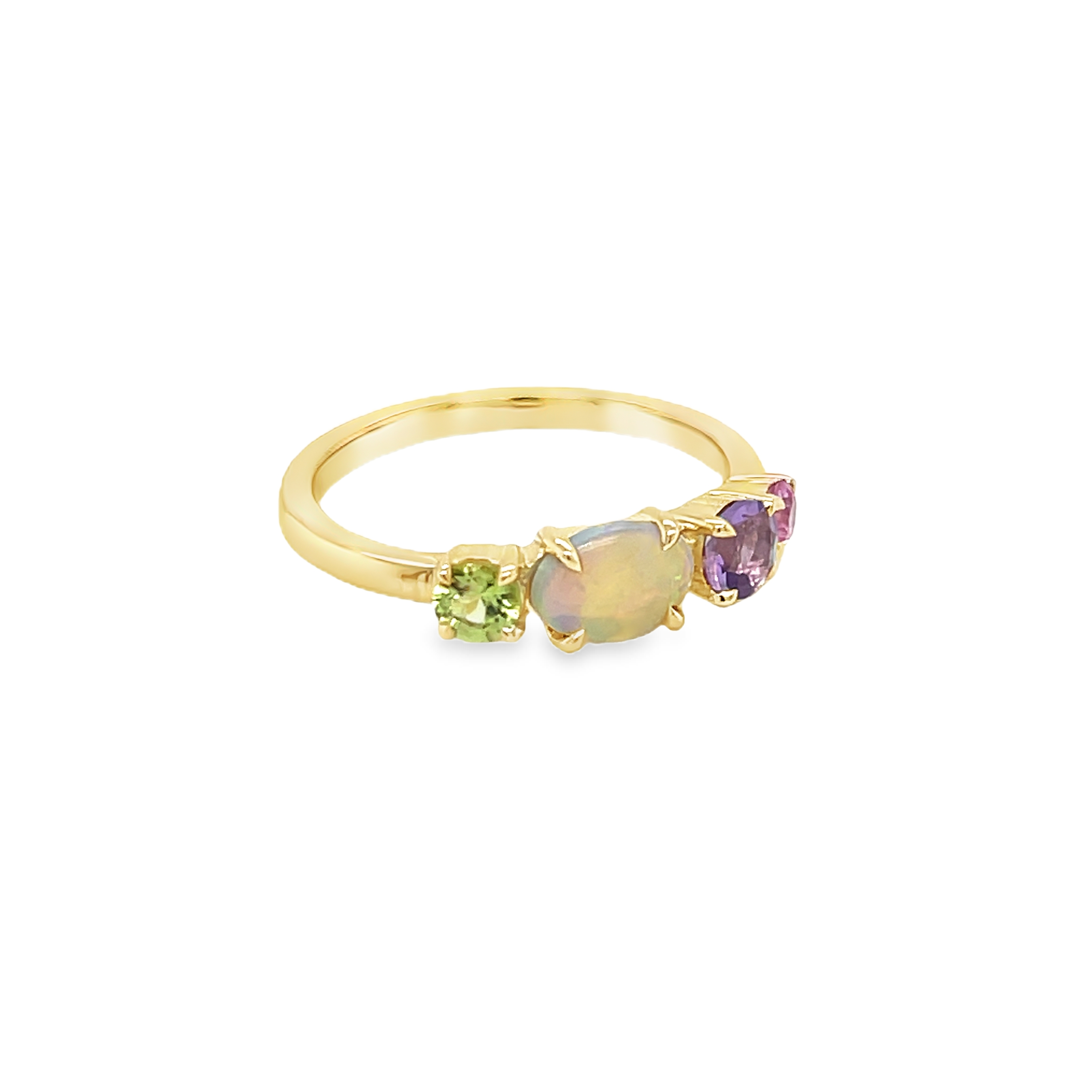 9ct Yellow Gold Amethyst, Opal, Peridot and Pink Sapphire Ring