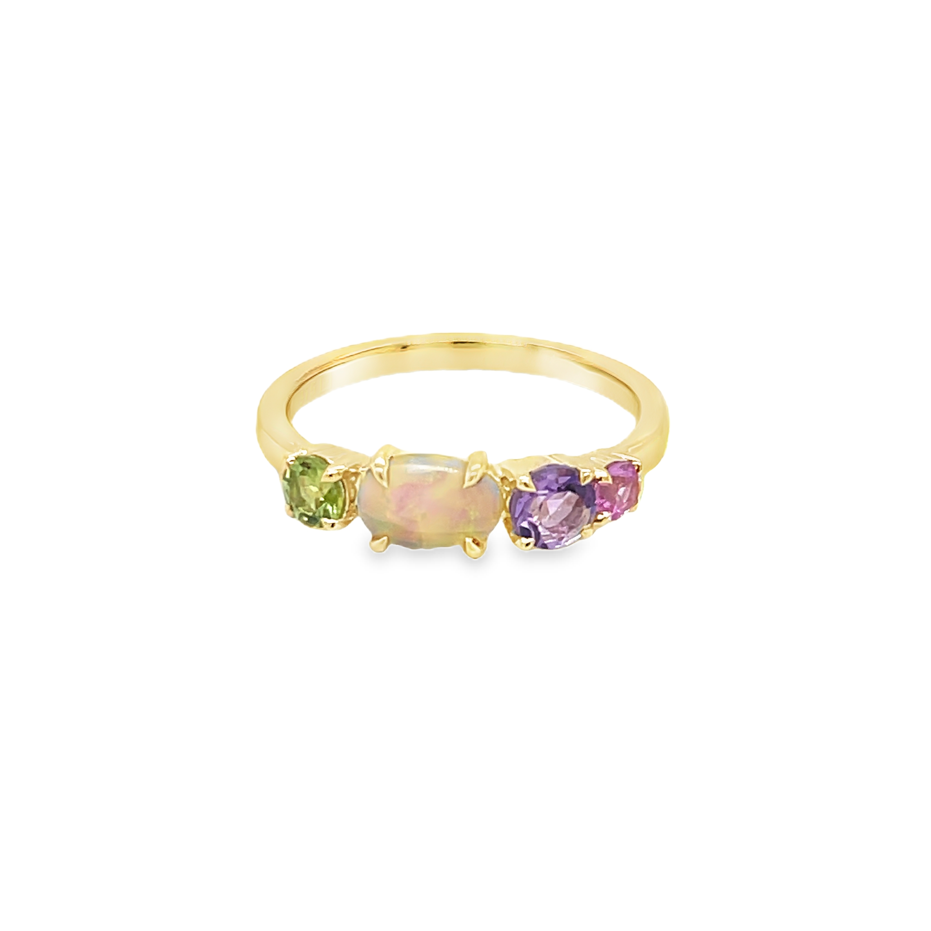 9ct Yellow Gold Amethyst, Opal, Peridot and Pink Sapphire Ring