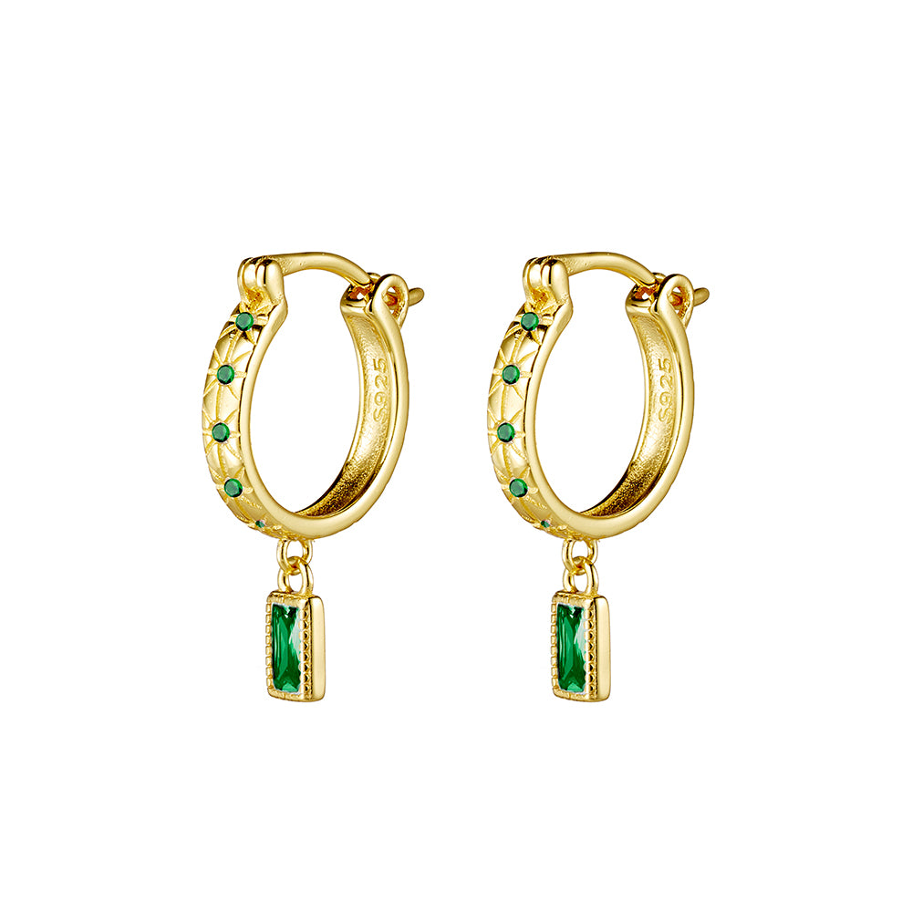 14ct Gold Plated Detailed Emerald Cubic Zirconia Drop Earrings