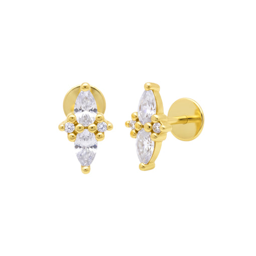 Sterling Silver CZ Flatback Stud Earrings