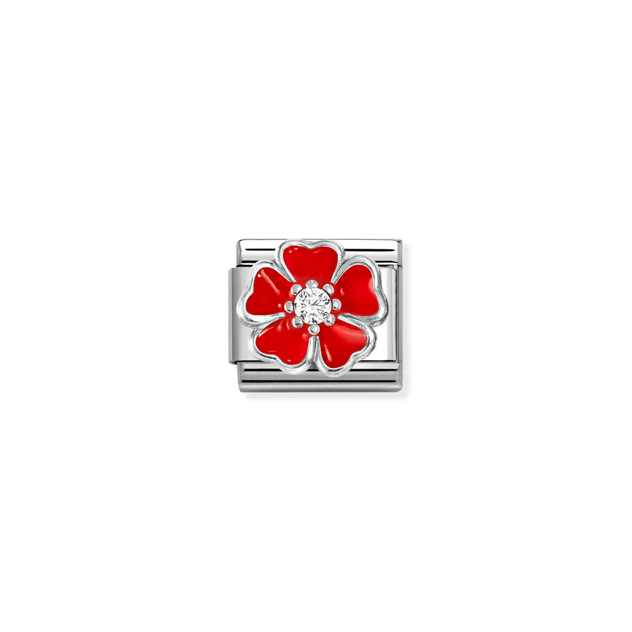 COMPOSABLE CLASSIC LINK 330321/20 RED FLOWER IN 925 SILVER, ENAMEL & CZ