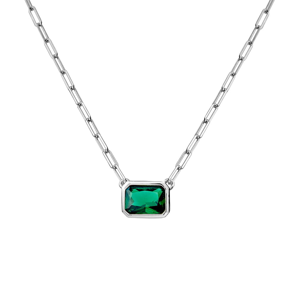 Sterling Silver Necklace with Emerald Cubic Zirconia Pendant