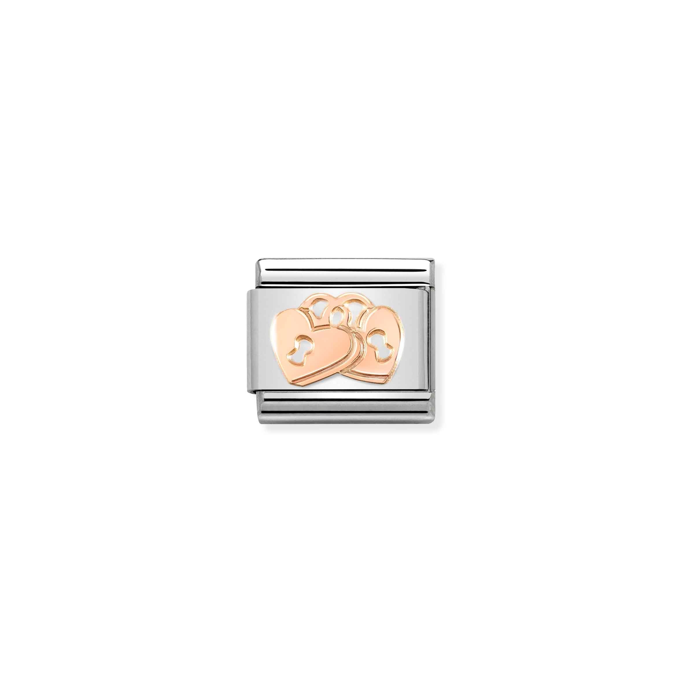 COMPOSABLE CLASSIC LINK 430104/39 PADLOCK HEARTS IN 9K ROSE GOLD