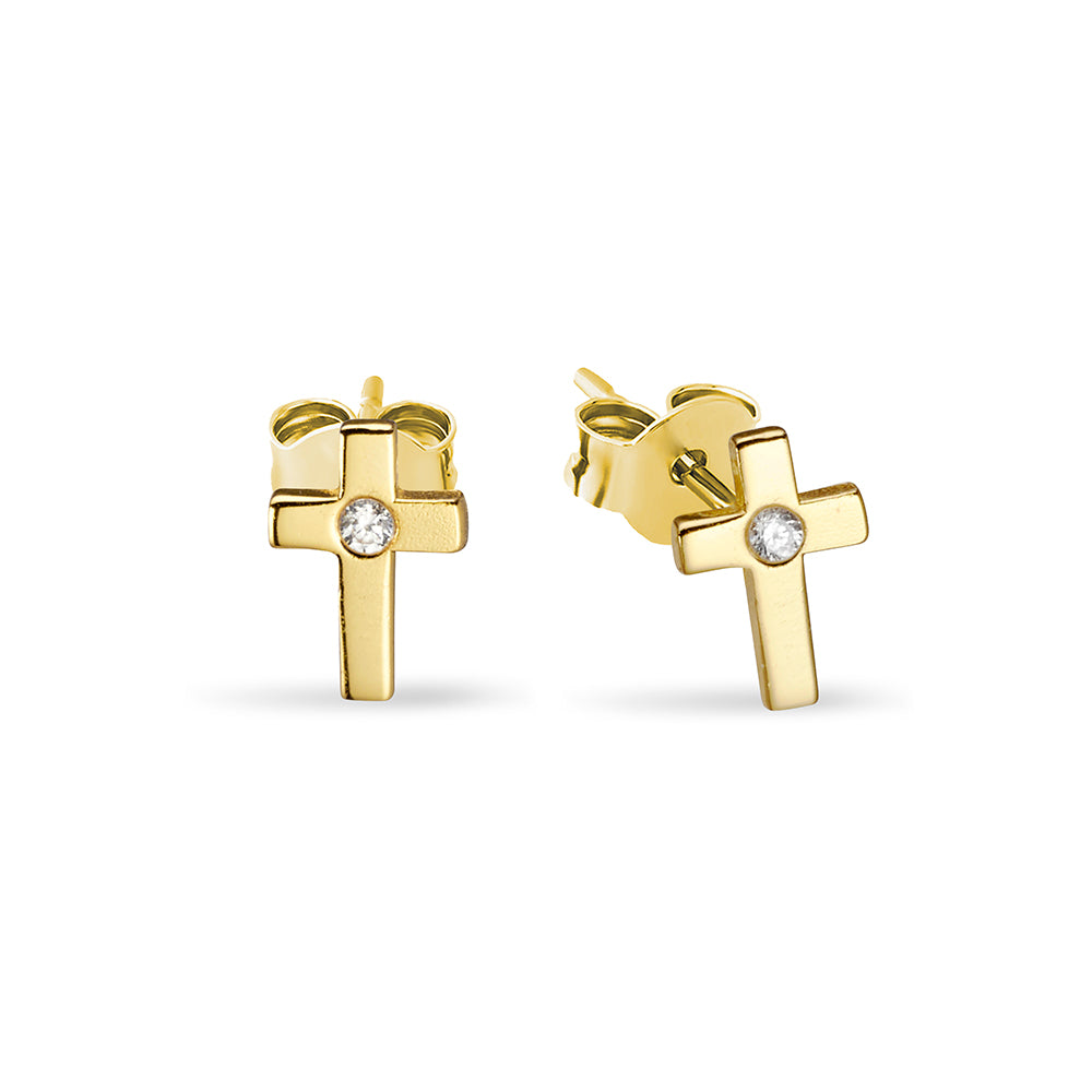 Sterling silver cross stud earring with CZ - Gold & Silver
