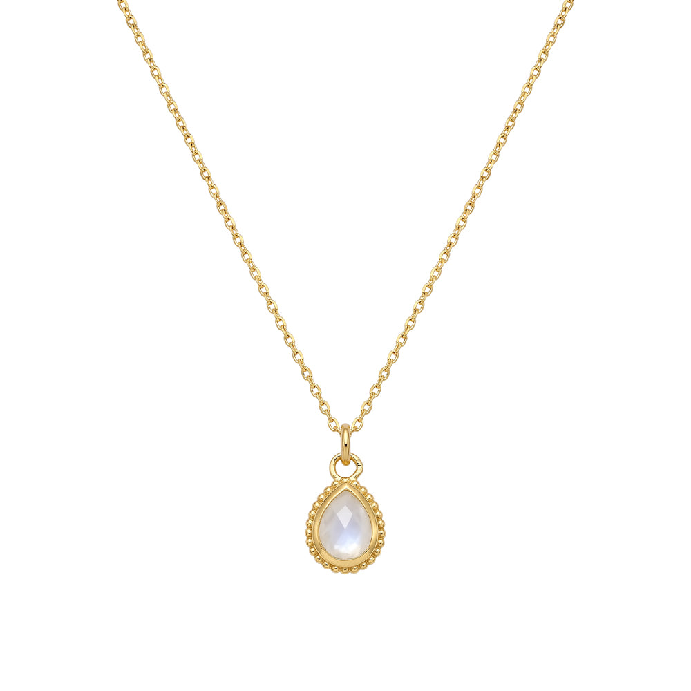 Fine Curb Chain Neckalce with white rainbow moonstone teardrop pendant