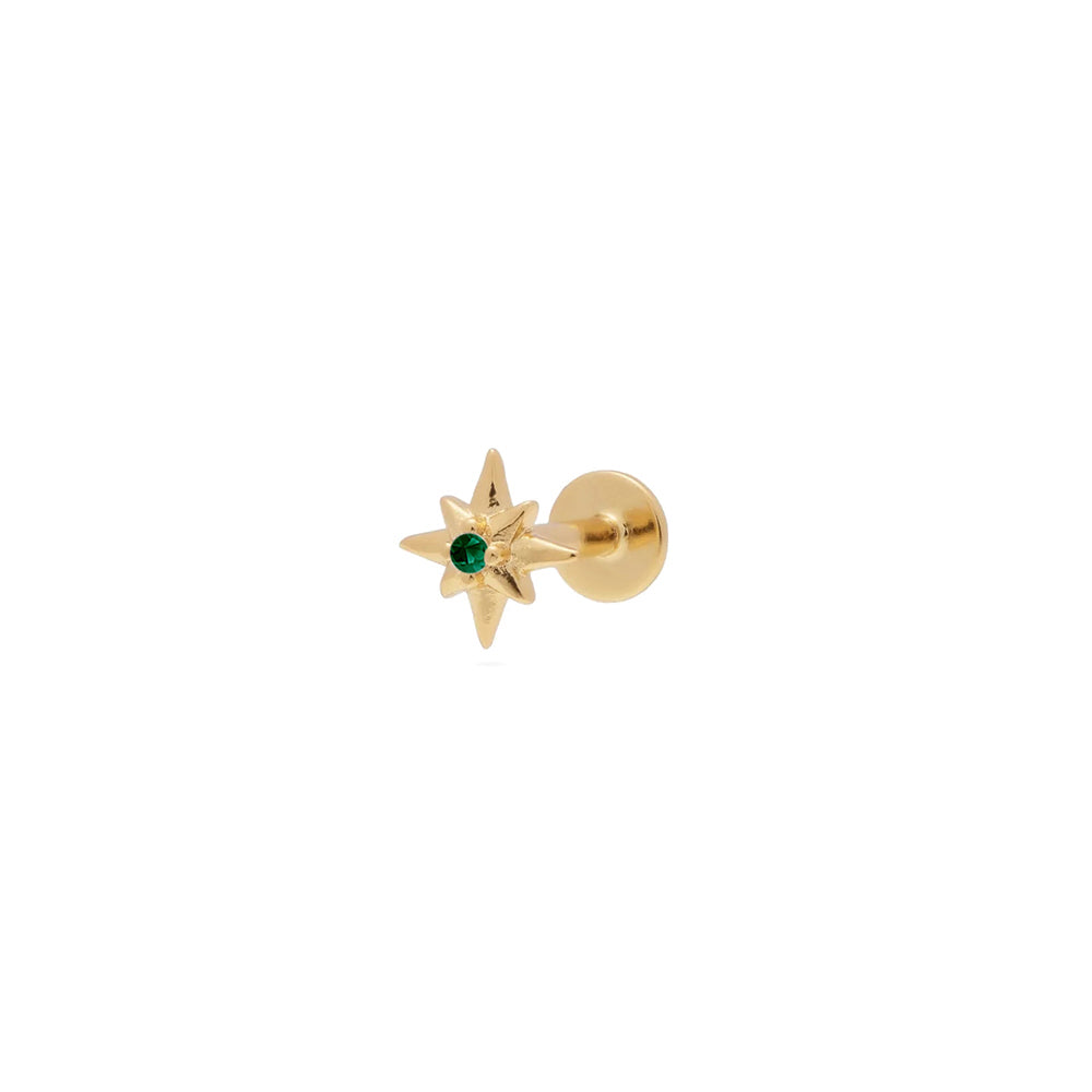 Yellow Gold Plated Flat Back Single Emerald Cubic Zirconia Earring