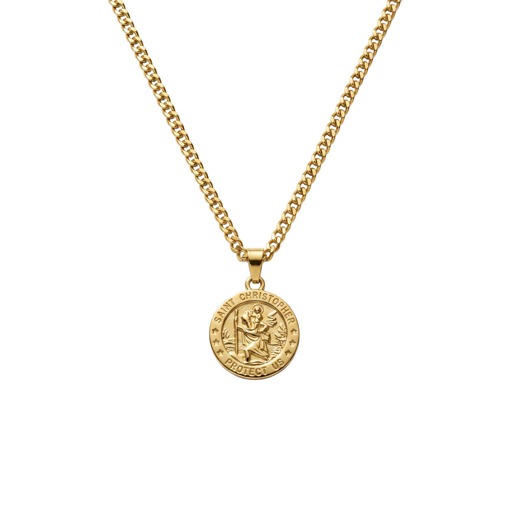 Blaze Cuban Chain St Christopher Medallion Pendant Necklace - Gold & Silver
