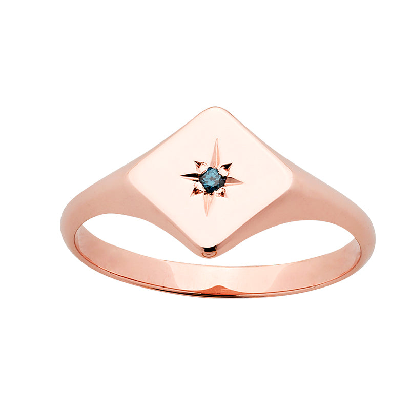 9ct Rose Gold Blue Diamond Signet Ring