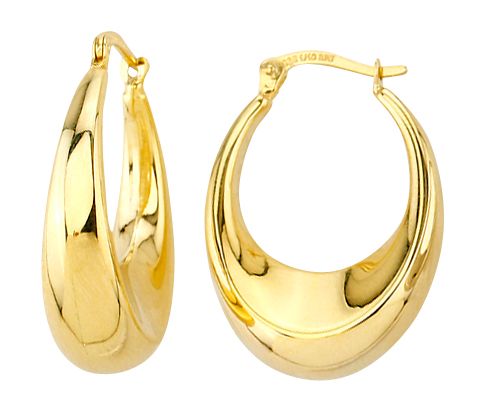 9ct Yellow Gold Bonded Oval Chunky Hoop Earrings
