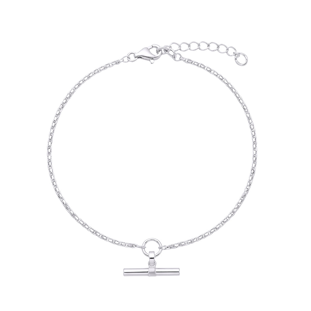 Sterling silver smooth rope chain bracelet with T-bar pendant