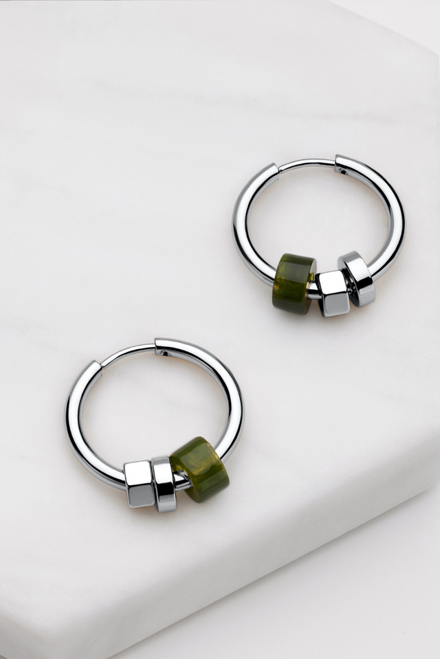 Zafino Amina Hoop - Olive/ Silver