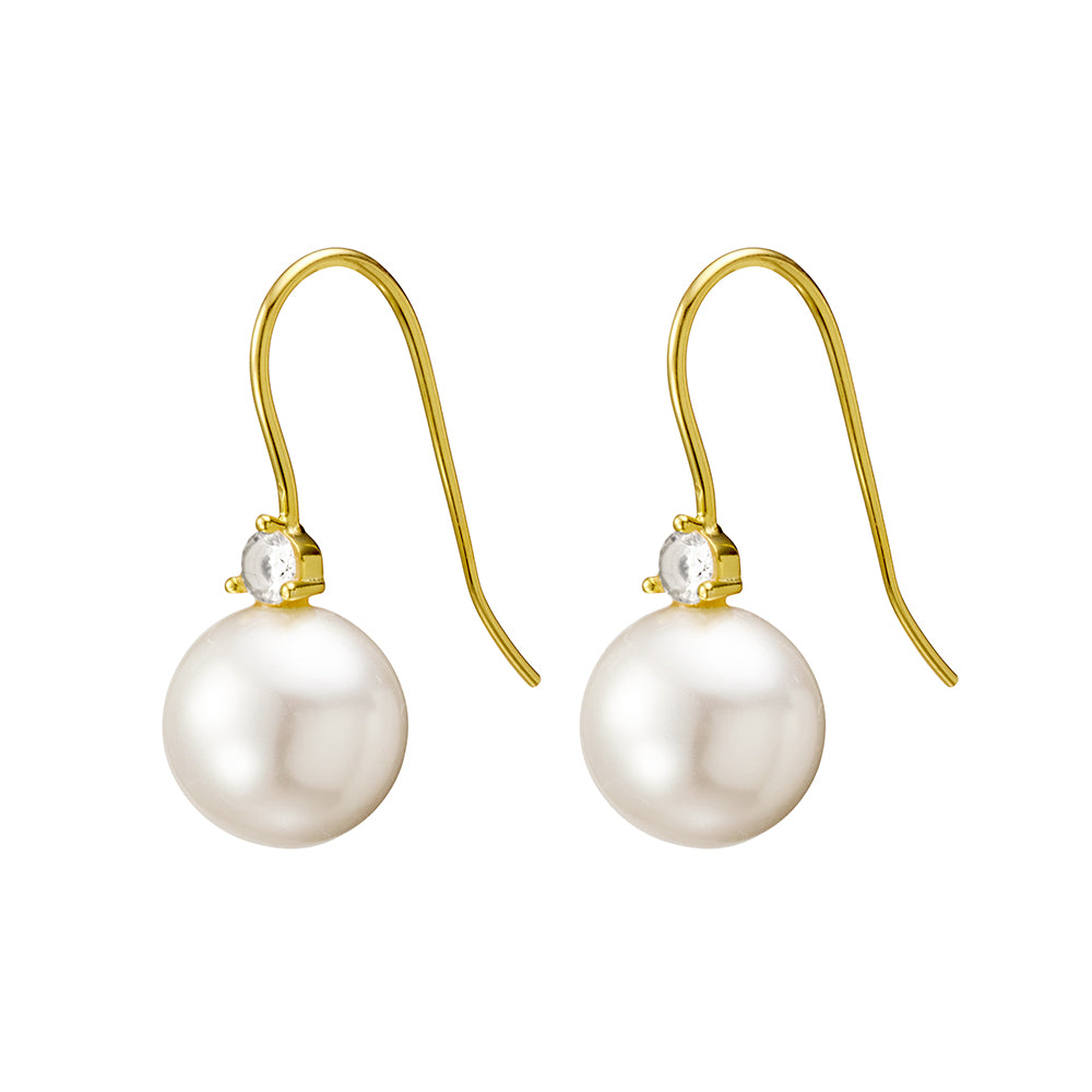 Gold Plated Hook Earrings with Pearl and Cubic Zirconia