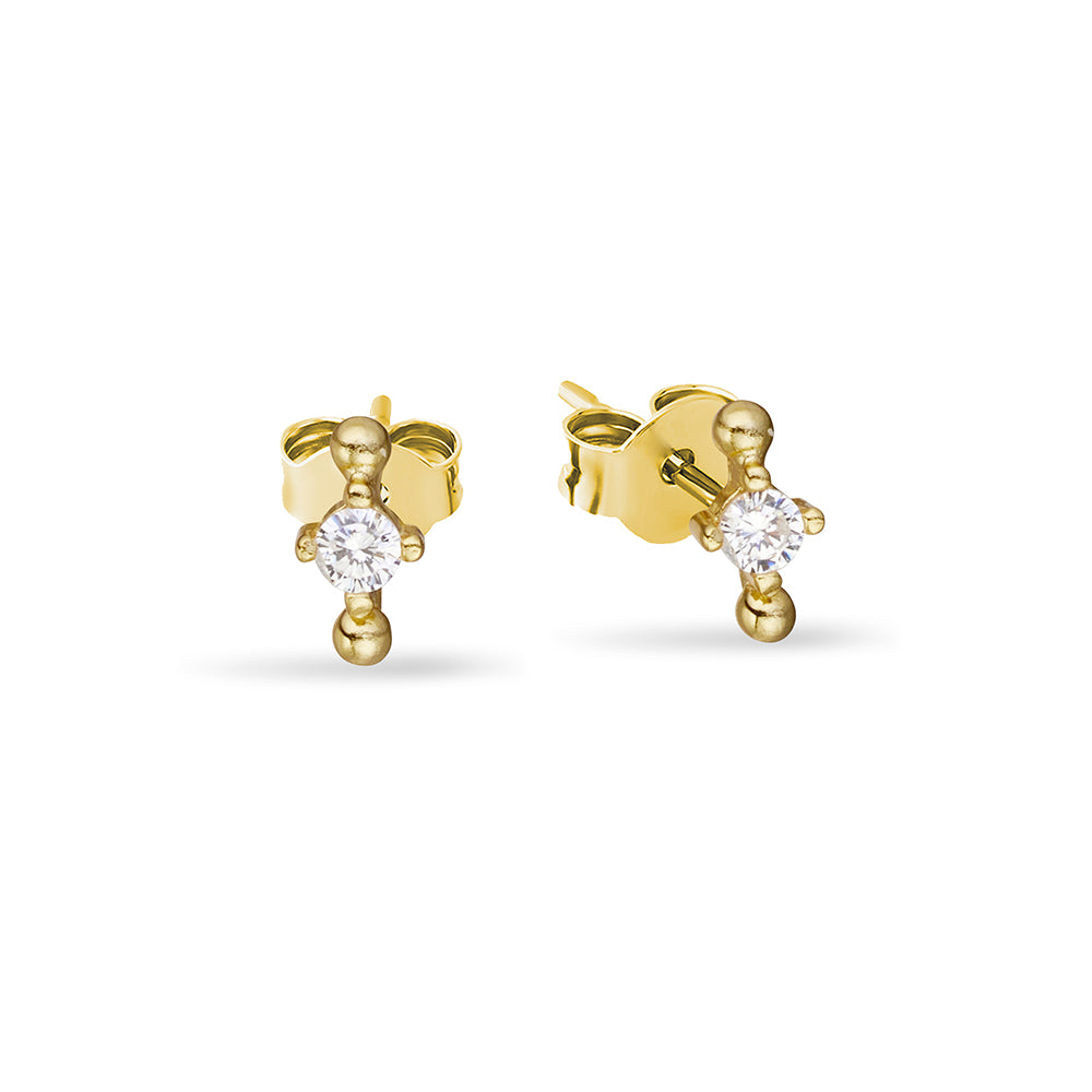 Gold Plated Petite Ball and Cubic Zirconia Stud Earrings