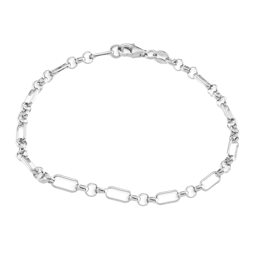 Sterling Silver Lightweight Mixed Open Link Anklet