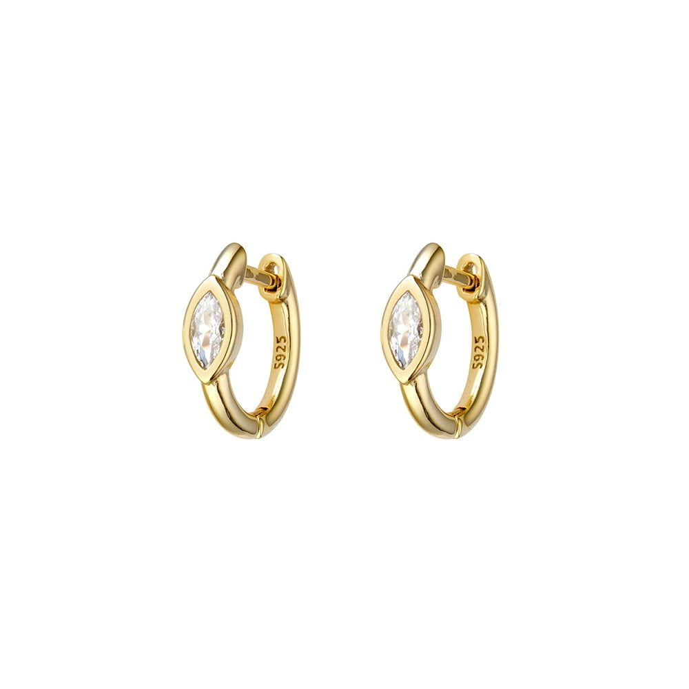 Gold Plated Hoop Earrings with Marquise Cubic Zirconia Detail
